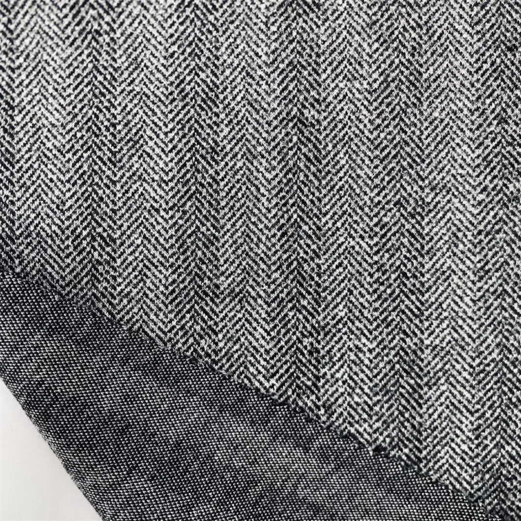 Knitted Polyester Rayon in Herringbone Pattern Vertical Jacquard Knit Fabric for Garment